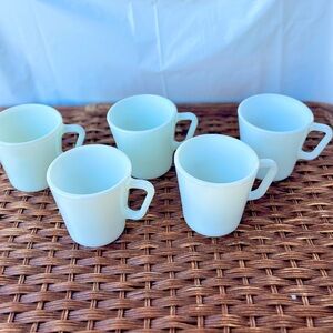 Vintage Pyrex Milk Glass Mugs | Set of 5 | White 1410 Model | 300ml USA Made